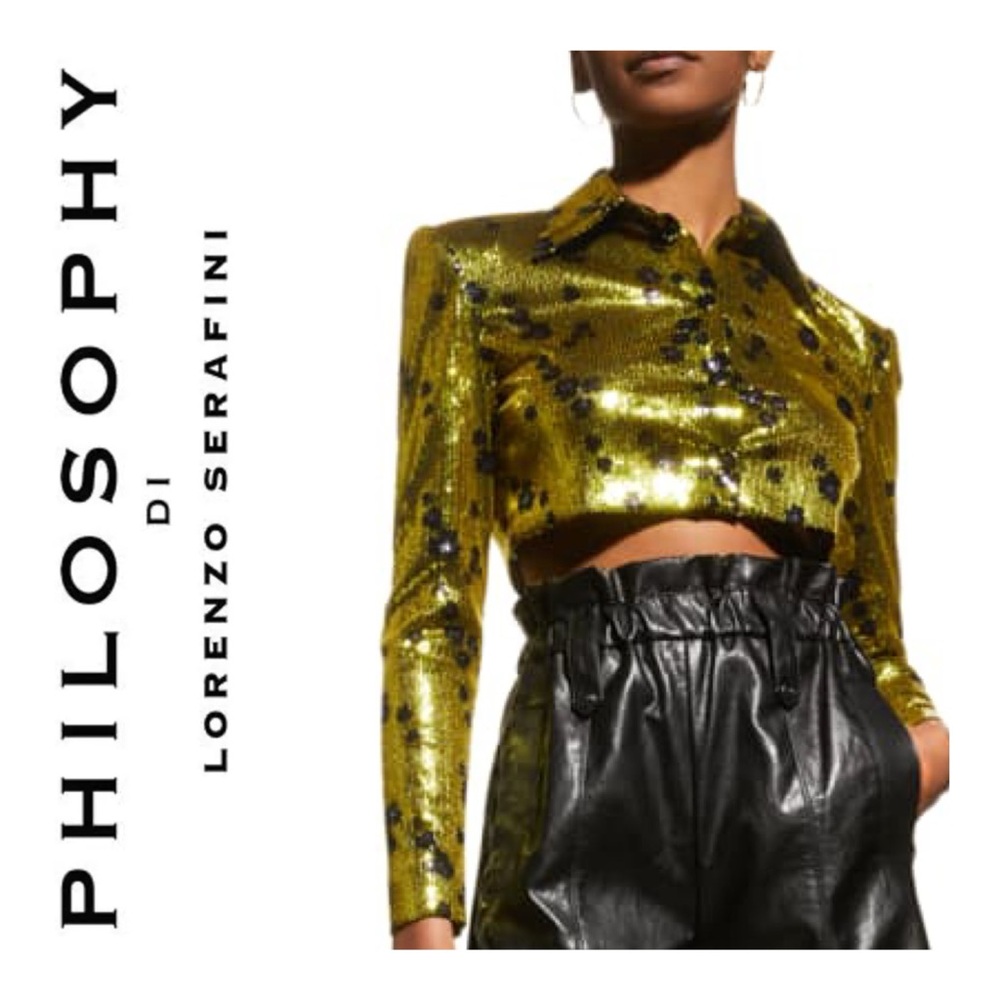 PHILOSOPHY DI LORENZO SERAFINI  Sequin Long Sleeve Button-Front Top Size 6 US